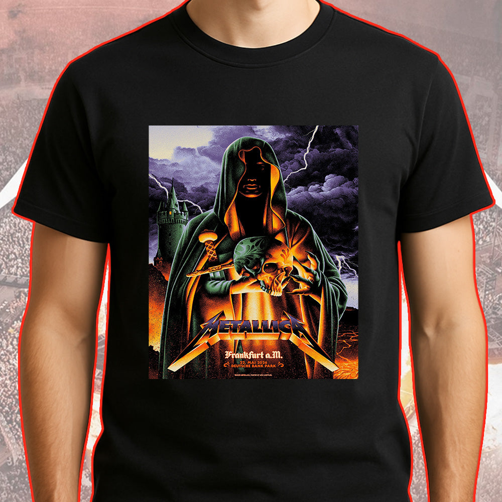 Metallica M72 World Tour Frankfurt Germany May 24 2026 Deutsche Bank Park hooded skull black graphic T-shirt